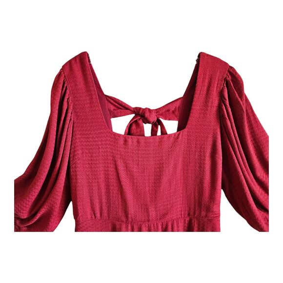 BAND OF THE FREE Women M Josette Dress Aurora Red Puff Sleeve Mini Flared Lined - Picture 3 of 10